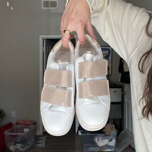 Cream and white chunky platform sneakers with Velcro closure